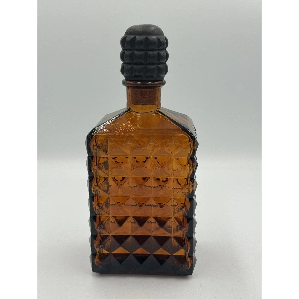 Vintage Dark Amber Glass Decanter from Spain